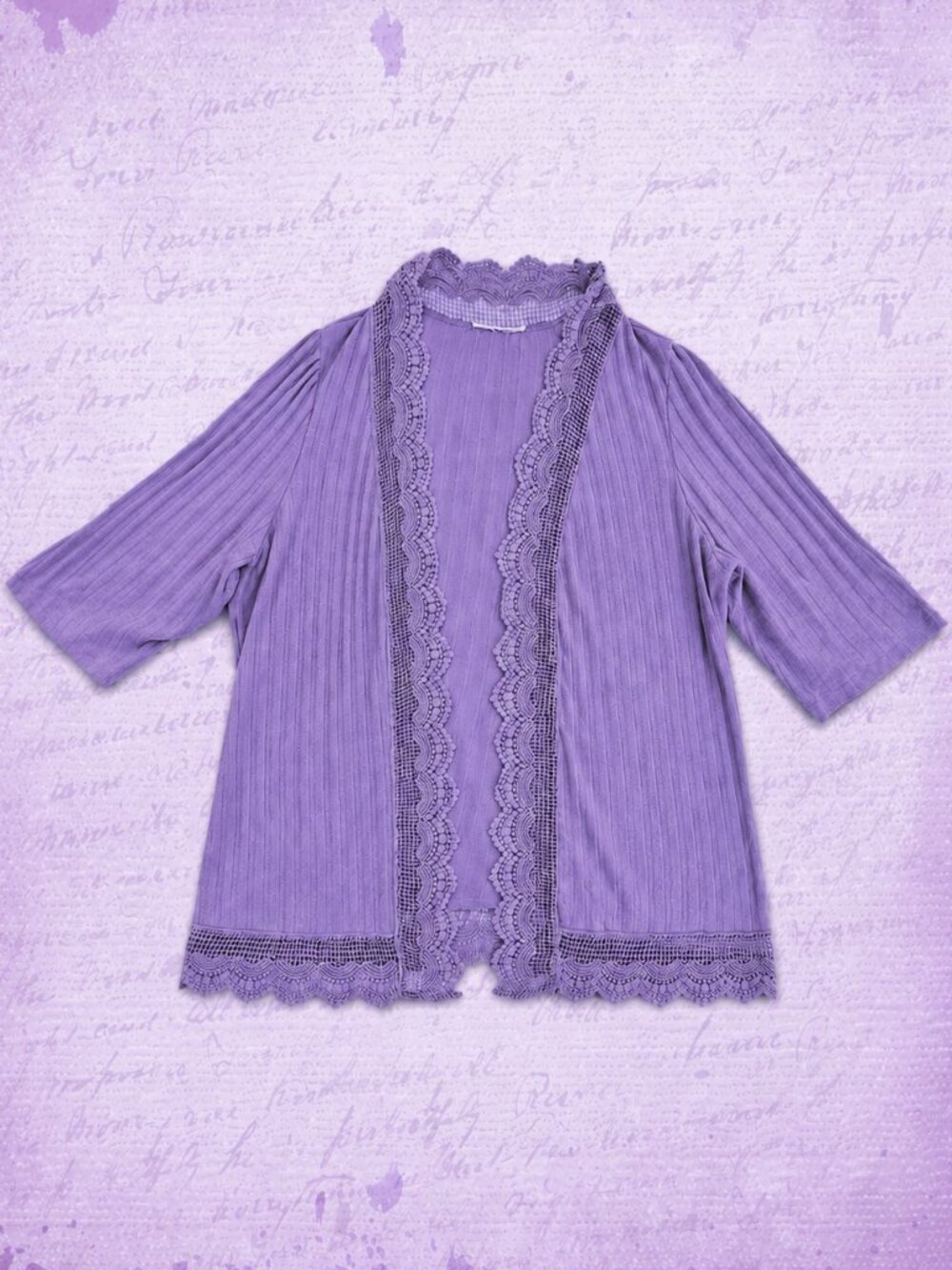 Roaman's Crochet Trim Pointelle Purple Cardigan - XL - Picture 5 of 9
